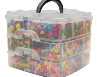 Children's craft set made of wooden beads in a box of 2000 crafts, colorful mix, natural, wooden bead set, wooden balls with hole, children's beads