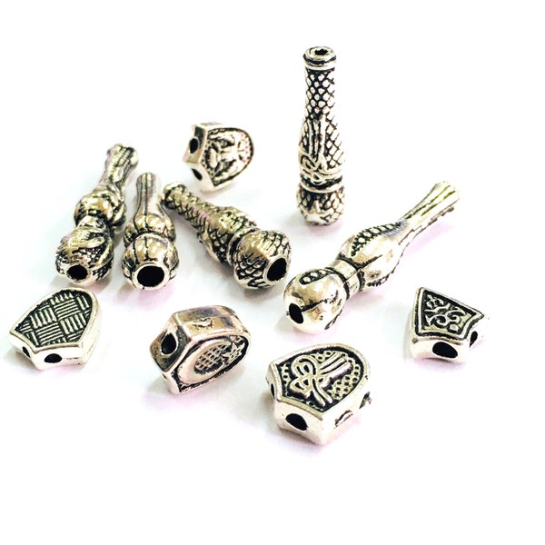 Ensemble de 5 modèles de perles en Y Imam, plaqué argent métallique pour perles de prière Tesbih, collier, Bracelet, bijoux artisanaux, argent tibétain