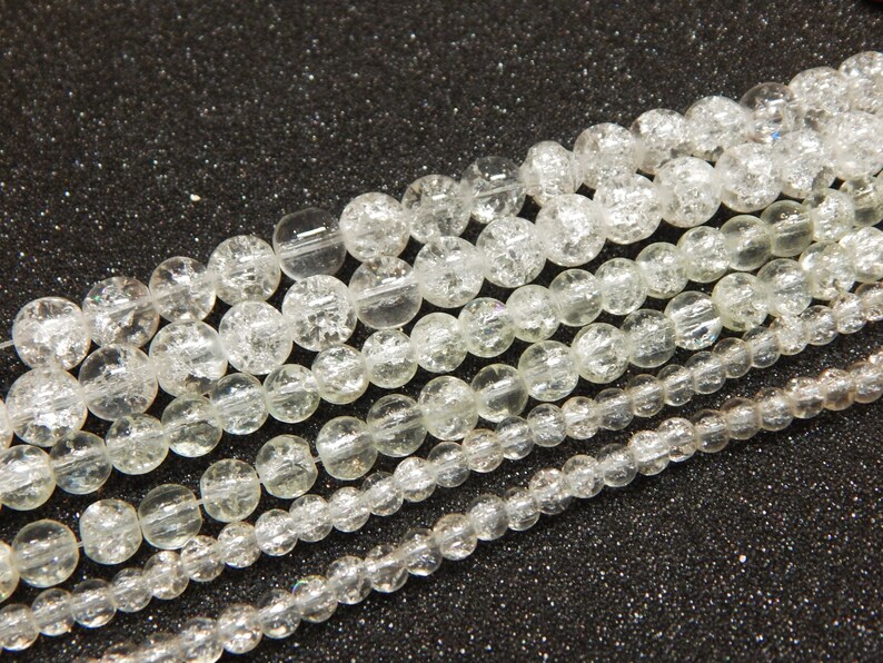 Glasperlen Crackle Weiß Set 8mm 6mm 4mm 3 Stränge Perlen mit Loch zum Auffädeln für DIY Schmuckherstellung Halskette Handwerk Bild 3