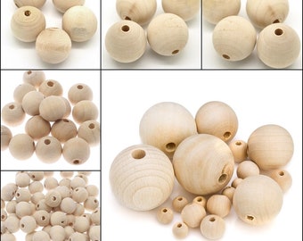 Natur Holzperlen Farblos 6mm 8mm 10mm 12mm 14mm 16mm 18mm Rund Kinder Holz Schmuck Basteln Deko perlen