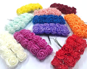 Foamrosen Bunte Rosenköpfe Mix 84stk Schaumrosen mit Stiel Hochzeit Deko Blumen Mini-Rose Schaumblumen