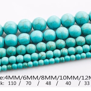 Turquoise Stone Beads Strand 4/6/8/10/12/16/18 mm Blue Round Semi-Precious Stone Gemstone Natural Stone Jewelry Making image 2