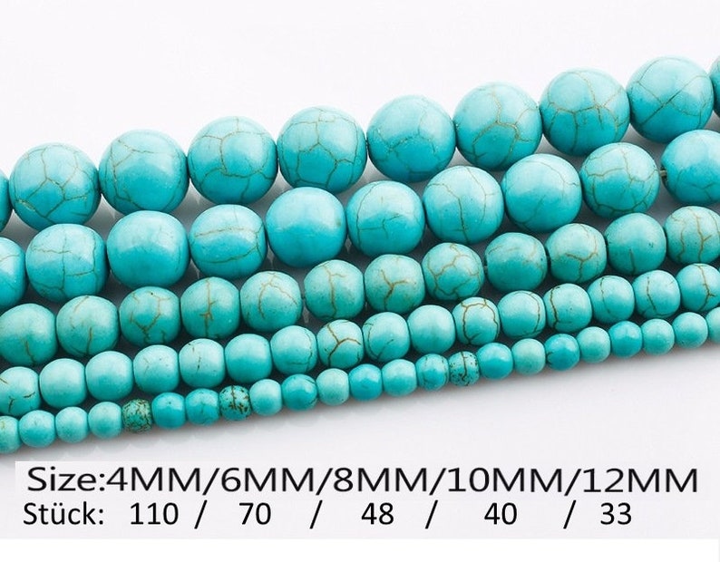 Turquoise Stone Beads Strand 4/6/8/10/12/16/18 mm Blue Round Semi-Precious Stone Gemstone Natural Stone Jewelry Making image 2