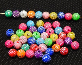 Pack of 100 plastic beads round 8 mm rhinestone effect glitter beads colorful mix decorative beads acrylic Christmas children's set