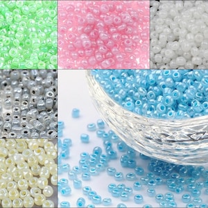 Perle di vetro Ceylon perline rocailles 4 mm 6/0 blu bianco verde grigio crema 20g/100g perle di vetro rocailles, perline di vetro