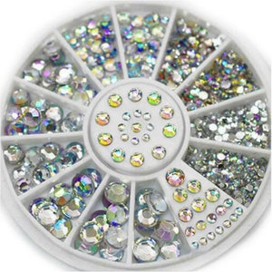 Box zum Aufkleben Crystal AB Strass Halbperlen 3D Nail Art Deko 2/3/4/5 mm Strass Steine Maniküre Zubehör Glitzersteine