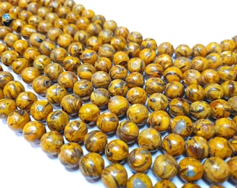 Edelstein Leopardskin Jaspis Perlen 10mm Rund Gold Braun Natürliche Schmuckstein für Halskette Armband Schmuckperlen Naturperlen