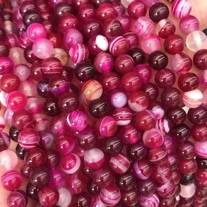 Achat perlen Poliert Rund Natur Edelsteine Schmucksteine 4/6/8 mm Wählen Größe Kugeln Schmuckperlen Farbauswahl Pink Fuchsia