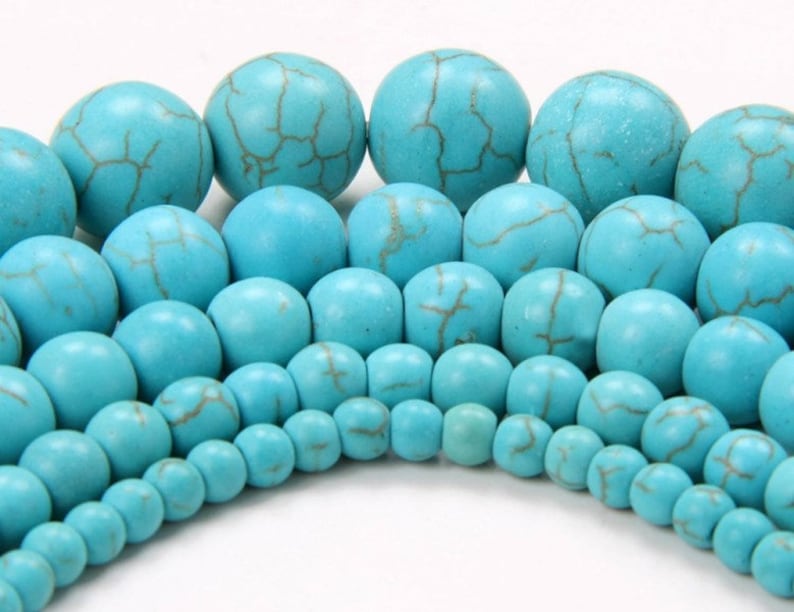 Turquoise Stone Beads Strand 4/6/8/10/12/16/18 mm Blue Round Semi-Precious Stone Gemstone Natural Stone Jewelry Making image 5