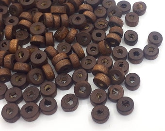175 natural wooden beads 6 x 3 mm ring / rondelle brown mini wooden spacer beads jewelry crafts wood beads bead