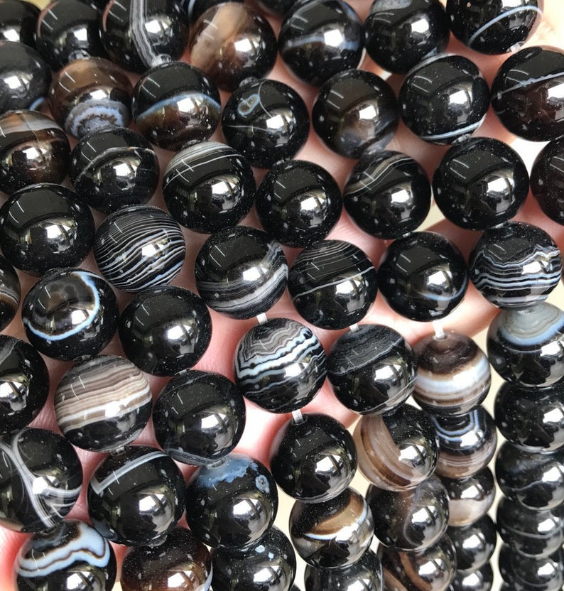 Achat perlen Poliert Rund Natur Edelsteine Schmucksteine 4/6/8 mm Wählen Größe Kugeln Schmuckperlen Farbauswahl Schwarz