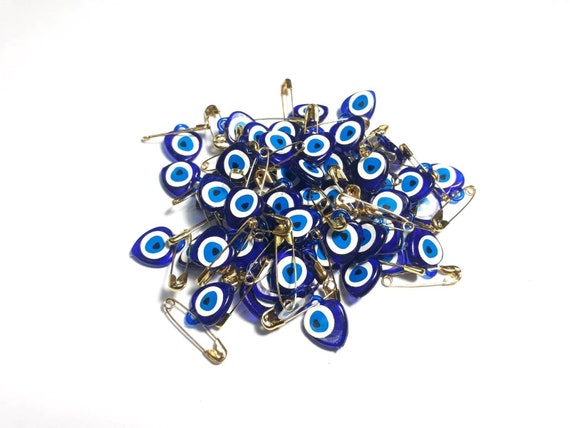 100 PCS. Nazar Boncuk With Safety Pin Evil Eye Lucky Charm Talisman Heart  Turkish Blue Eye Evil Eye -  UK