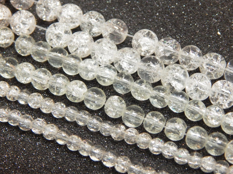 Glasperlen Crackle Weiß Set 8mm 6mm 4mm 3 Stränge Perlen mit Loch zum Auffädeln für DIY Schmuckherstellung Halskette Handwerk Bild 4
