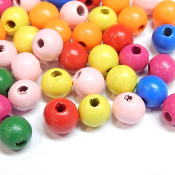 Lot de 50 perles en bois colorées de 18 mm à enfiler, boules en bois pour travaux manuels avec trou d'espacement, perles intermédiaires pour bijoux DIY
