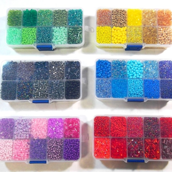 60 Colors 1200G Seed Beads Set 2mm 3mm 4mm 6mm Glass Beads with 6 Bead Box