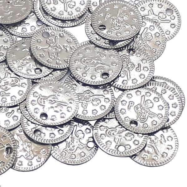 100 Silber Metall Charms 15mm Münze Ottoman Tugra Anhänger Pailletten für Schmuck Belydance-Kleid, Haus Deko Tekstilien