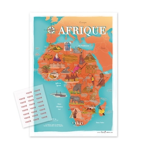 Affiche carte du Monde Afrique illustrée