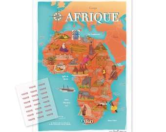 Poster map of the World Africa illustrated