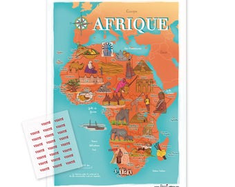 Poster map of the World Africa illustrated