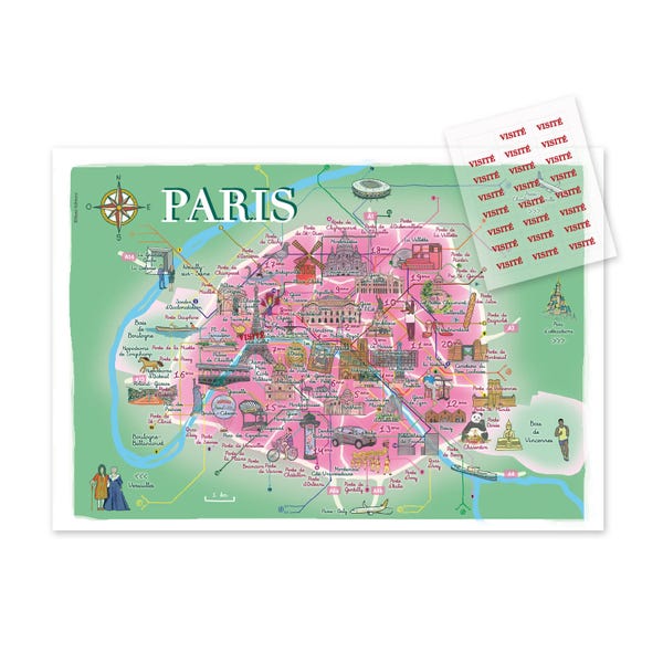 Affiche carte Paris illustrée