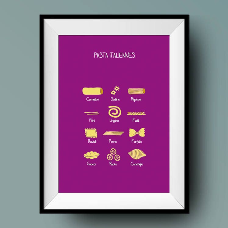 Affiche/Carte Pates Pasta Italienne Illustration Graphique Décoration Cuisine