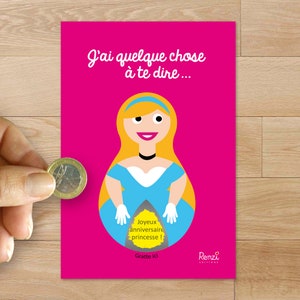 Carte à gratter anniversaire princesse