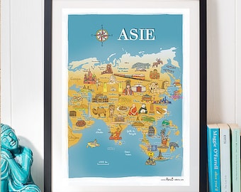 Illustrated Asia map poster