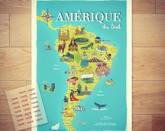 Playful and illustrated map / poster South America