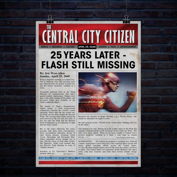 Hero Still Missing Newspaper Article 20 inch x 30 inch 300Dpi Poster Digital Download