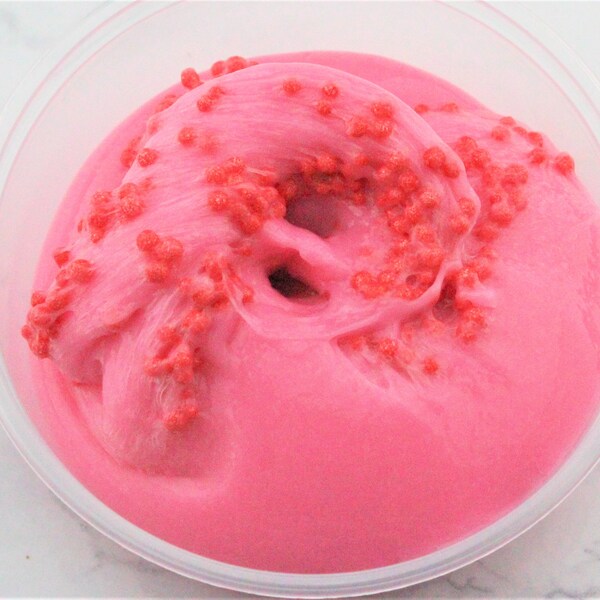Black Cherry Gummy Slime - Black Cherry Scented Pink Milky Slime Topped with Red Foam Beads