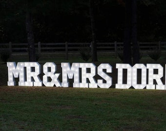 Customizable Marquee Letters: 'Mr. & Mrs.' with LED Lights and Last Name