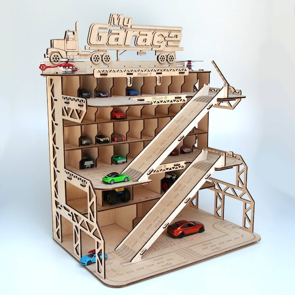 Wooden Play Car Track and Garage Etsy