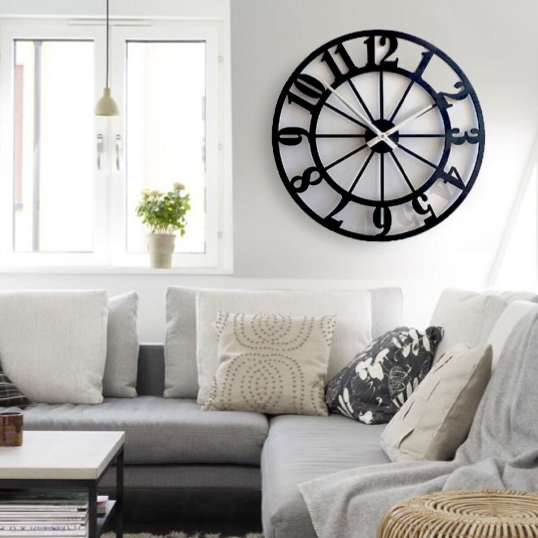 Black Wooden Wall Clock Extra Large Silent Clock for Living Etsy