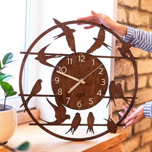 Big clocks Clock wall decor Bird clock Rustic wall clock Natural home decor image 3