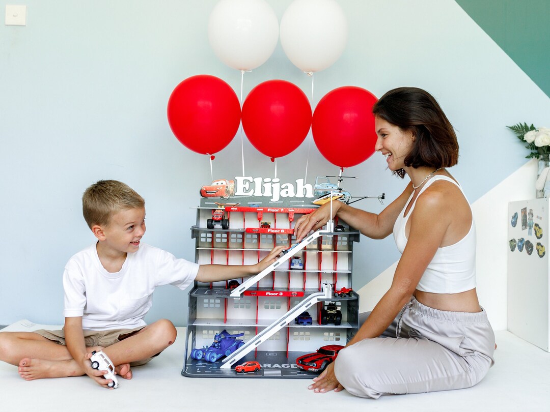 Toy Cars Storage in Wooden Garage With Custom Name Toddler Etsy