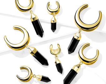 Zadelspreider met syntactische onyx-hanger PVD goud boven 316 l chirurgisch staal