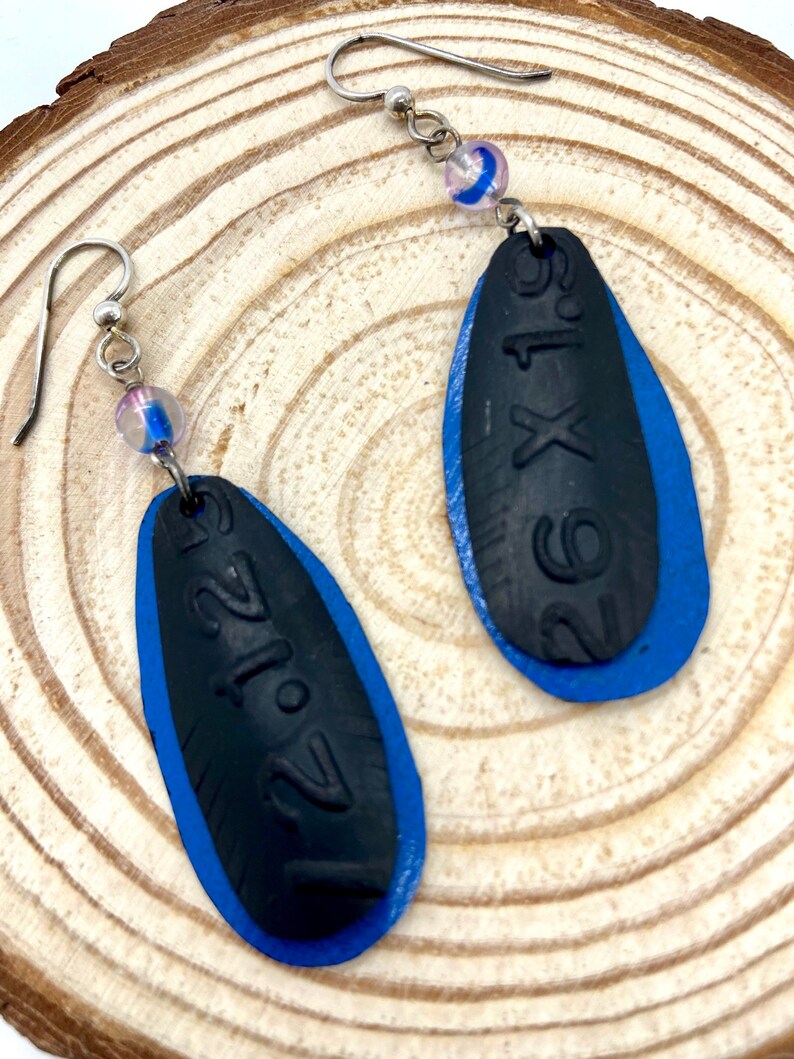Mock Fishing Lures Blue Beaded Recycled Bike Tube Earrings