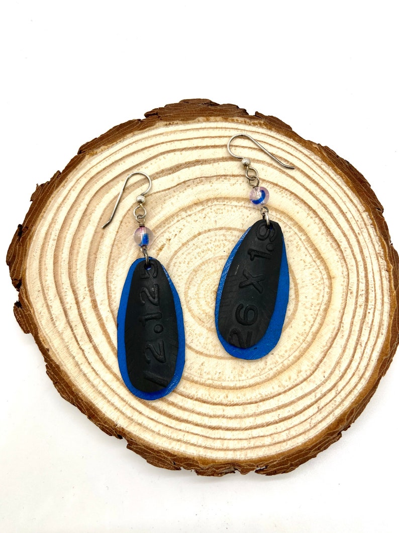 Mock Fishing Lures Blue Beaded Recycled Bike Tube Earrings