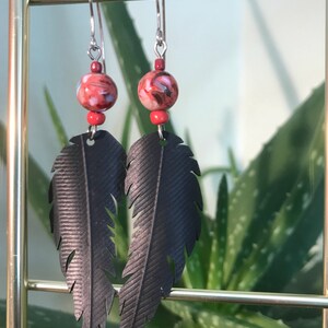 Recycled Bike Tube Feather Dangly Earrings