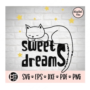 file Digitale SVG - decorazione casa - stampa -  Cricut - Silhouette Cameo  - Gatto - targa decorativa - sogni d'oro - cuscino divano