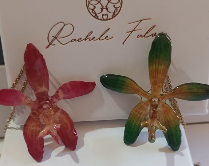 Collana Orchidea Cambria, Ciondolo Fiore Vero in Resina, Gioielli Botanici Acciaio Oro, Rosa o Verde Giallo, Regalo Donna Pezzo Unico