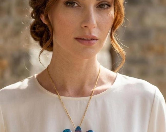 Collana Orchidea Vera Azzurra e Rosa in Resina, Saliscendi Oro su Bronzo Regolabile, Gioiello Botanico, Scatola e Garanzia.
