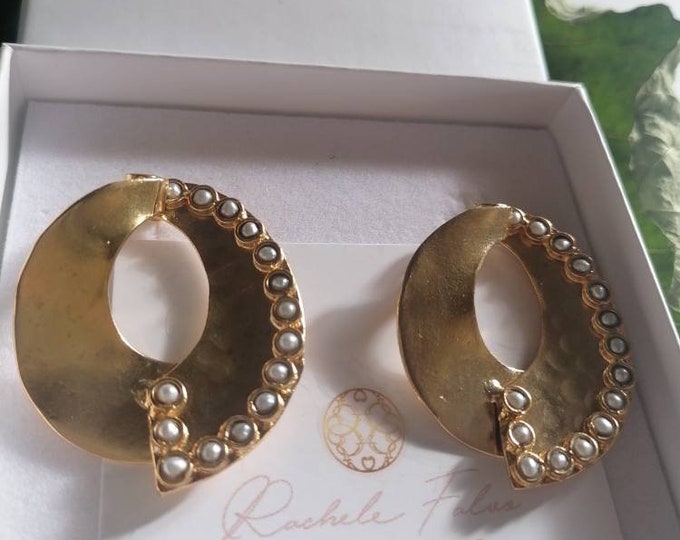 Spectacular braided earrings in matte gold on bronze with natural pearls or turquoises