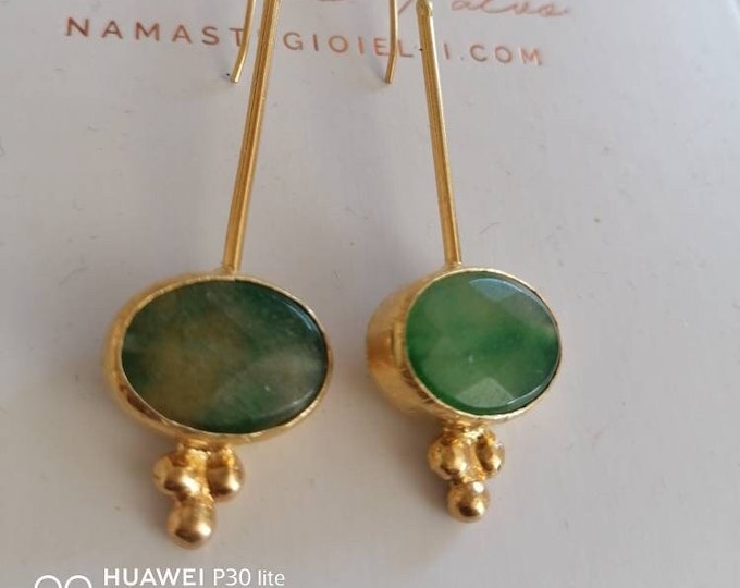 Gold and faceted natural jade earrings, antique style