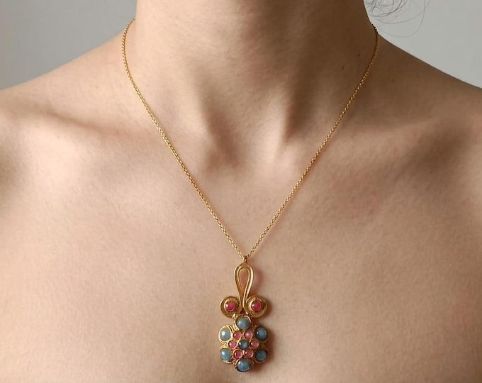 Collana Pendente Bizantino Oro, Tormalina Rosa Topazio Naturale, Girocollo Elegante Scultoreo Rachele Falvo Gioielli d'Arte