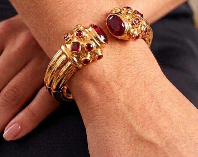 Bracciale Bizantino Etrusco Oro con Diaspro Rosso Naturale, Bracciale a Molla Stile Antico Rigido Bangle, Gioielli Artigianali Donna