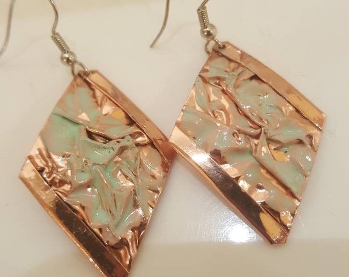 Rhombus earrings handcrafted in copper and cold enamel by goldsmiths 100% hypoallergenic pewter hooks