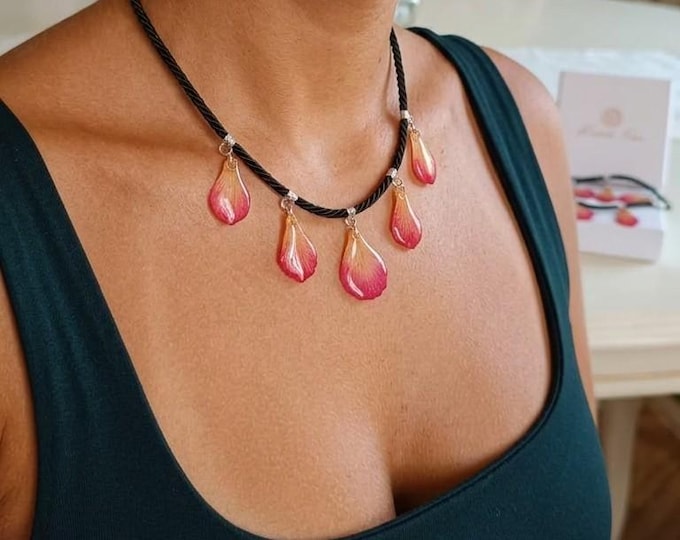 Collana Seta Intrecciata, Pendenti Petali Orchidea Vera Resina, Gioielli Botanici Unici Fatti a Mano Argento, Regalo Donna Scatola Garanzia