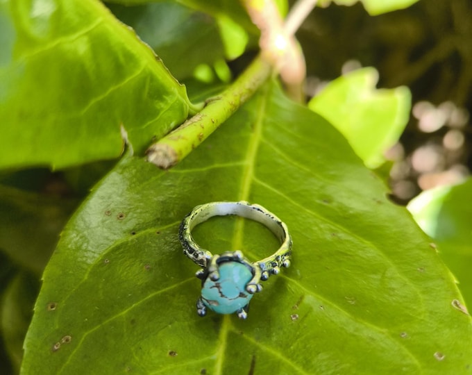 Adjustable Silver Ring with Oval Turquoise Gemstone - Handmade Bohemian Jewelry for Special Occasions