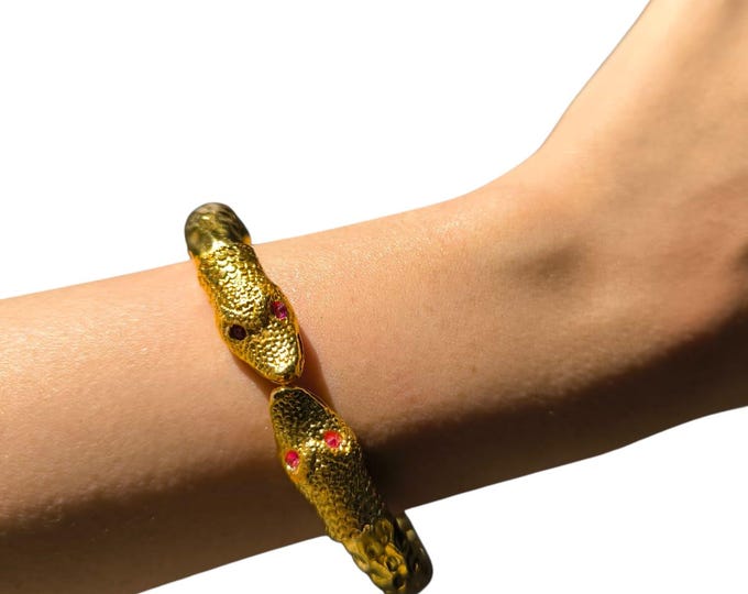 Antique-style snake bracelet with pink tourmaline eyes